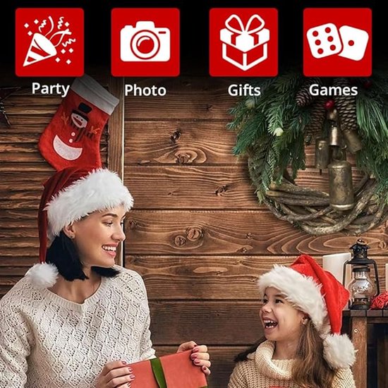 Bonnet de Père Noël en peluche – Bonnet de Père Noël rouge et Witte pour fête de Noël, déguisement et tenue de soirée