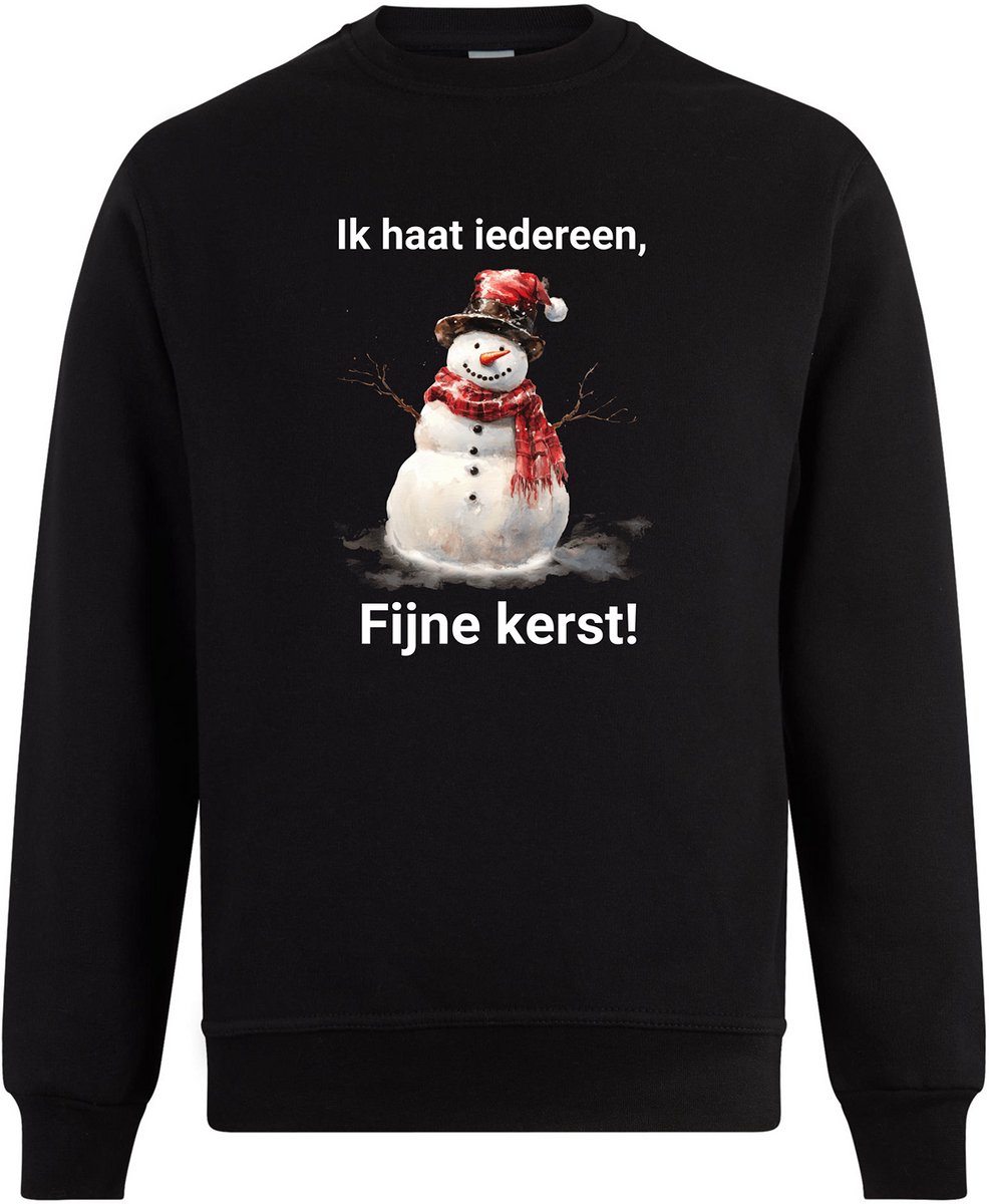 Ik Haat Iedereen, Fijne Kerst Kersttrui - Foute Kersttrui Dames Heren - Kat - Unisex - Kerst Cadeau - Grappig - Zwart - Maat S