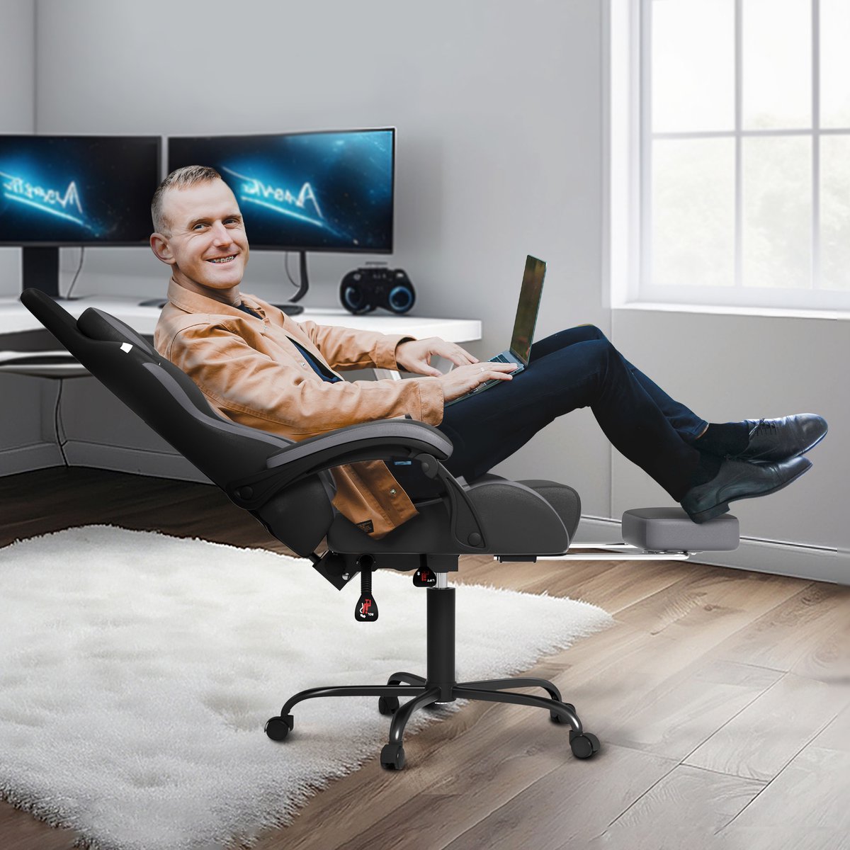 NAIZY Gamingstoel Ergonomisch met Lendenkussen en Voetsteun - afbeelding 2