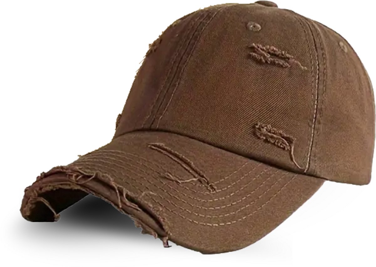 RIP 'ND TEAR Baseball Cap – Verstelbare Vintage Dad Cap met Versleten Look - Unisex Pet van Katoen – Casual Streetwear - Bruin