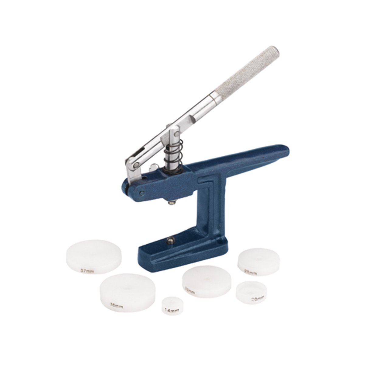 Kleine pers, voor het plaatsen van horlogeglazen en het aandrukken op horlogekasten, met 6 drukstukken