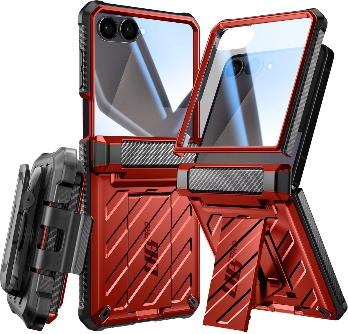 SUPCASE Hoesje Geschikt voor Samsung Galaxy Z Flip 7 - Unicorn Beetle Pro Case met Ingebouwde Screenprotector - Beschermhoes met Holster en Kickstand Rood