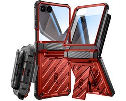 SUPCASE Hoesje Geschikt voor Samsung Galaxy Z Flip 7 - Unicorn Beetle Pro Case met Ingebouwde Screenprotector - Beschermhoes met Holster en Kickstand Rood