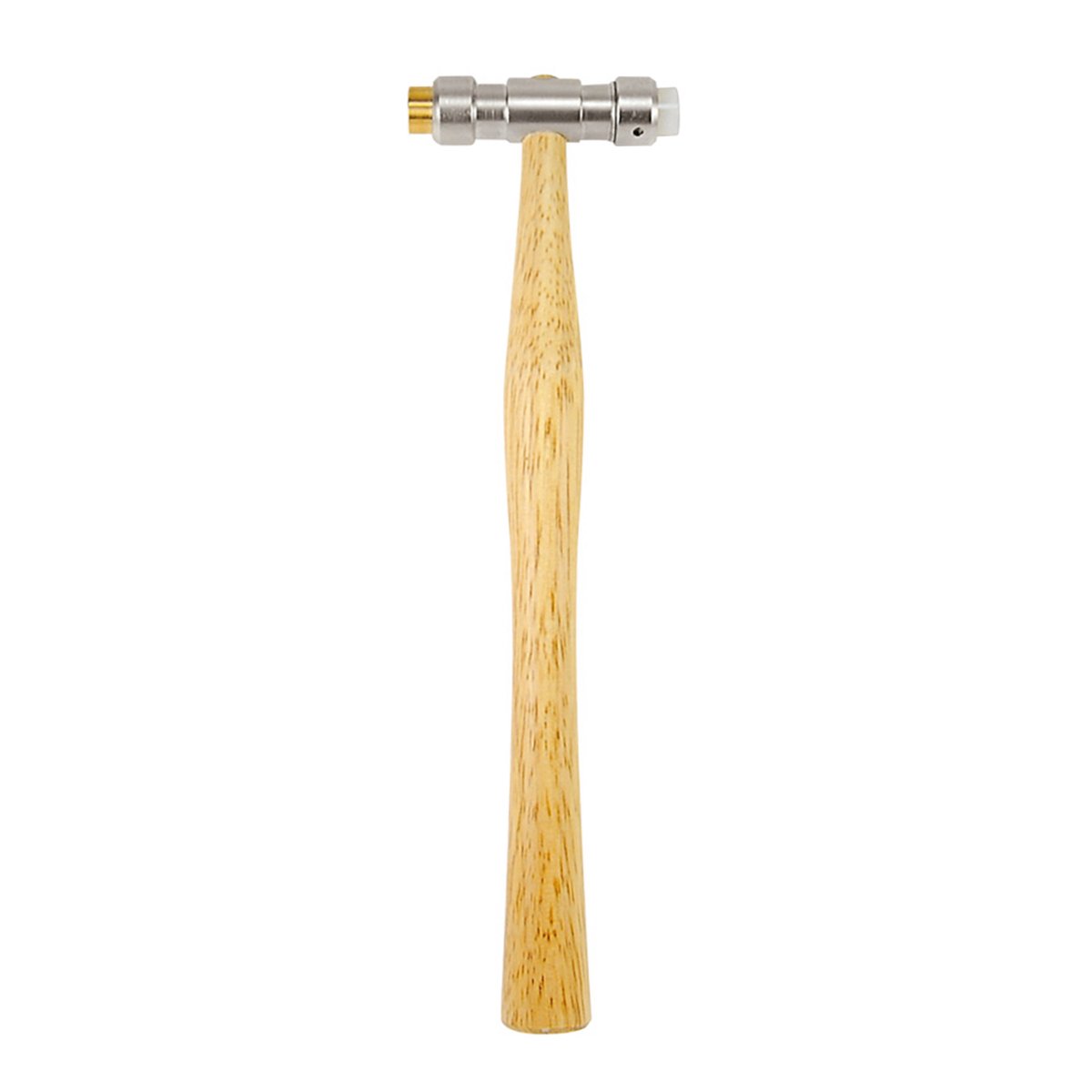 Zachte hamer van Selva met twee bescherminzetstukken voor een materiaalvriendelijke bewerking en een antislip houten steel.