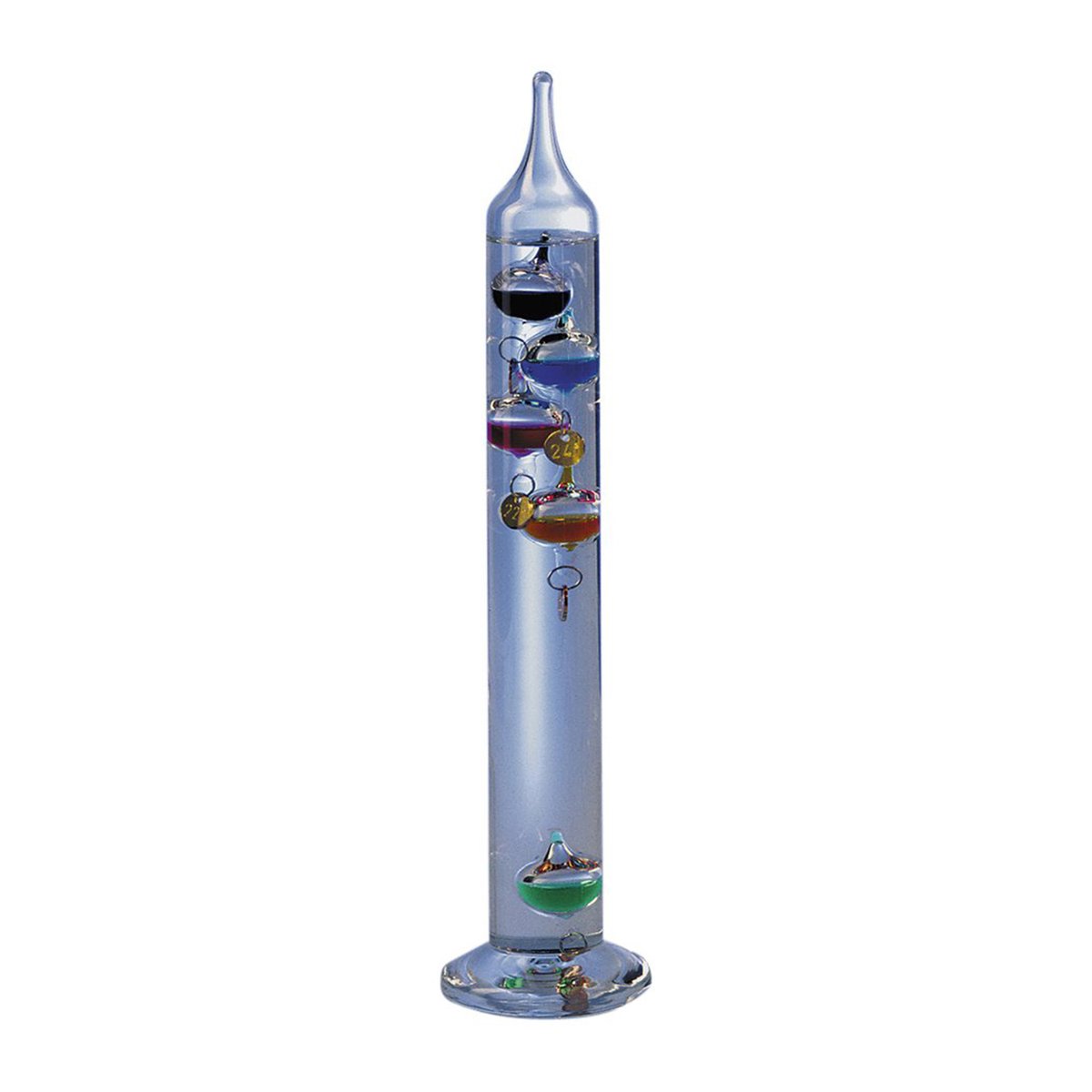 Galileo-thermometer met 5 ballen, vergulde afdichtingen