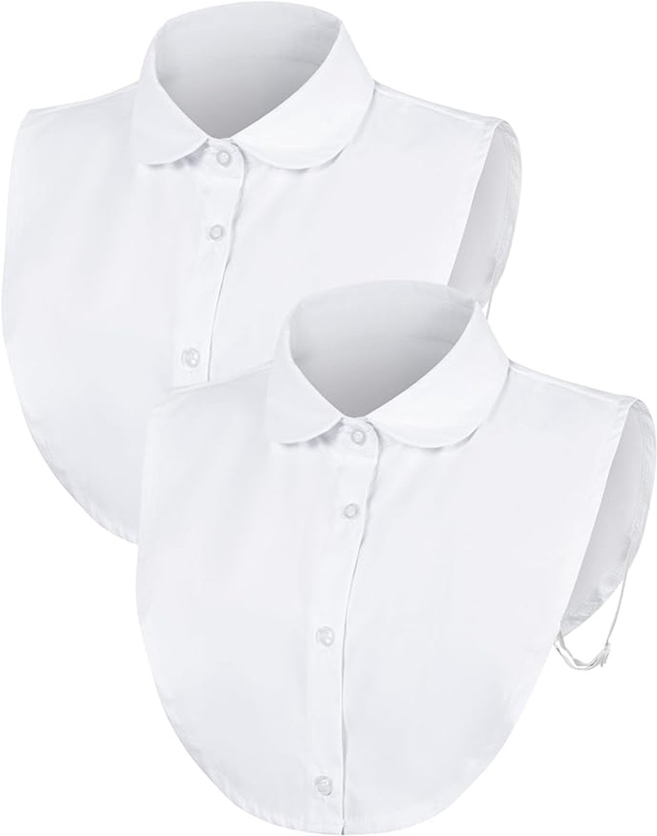 OIMG Los Kraagje 2 stuks - Blouse Kraagje - Witte ronde hals basisstijl - Losse Dames Kraagjes - Blouse kraagje - Nep los kraagje -One Size - 45-75kg