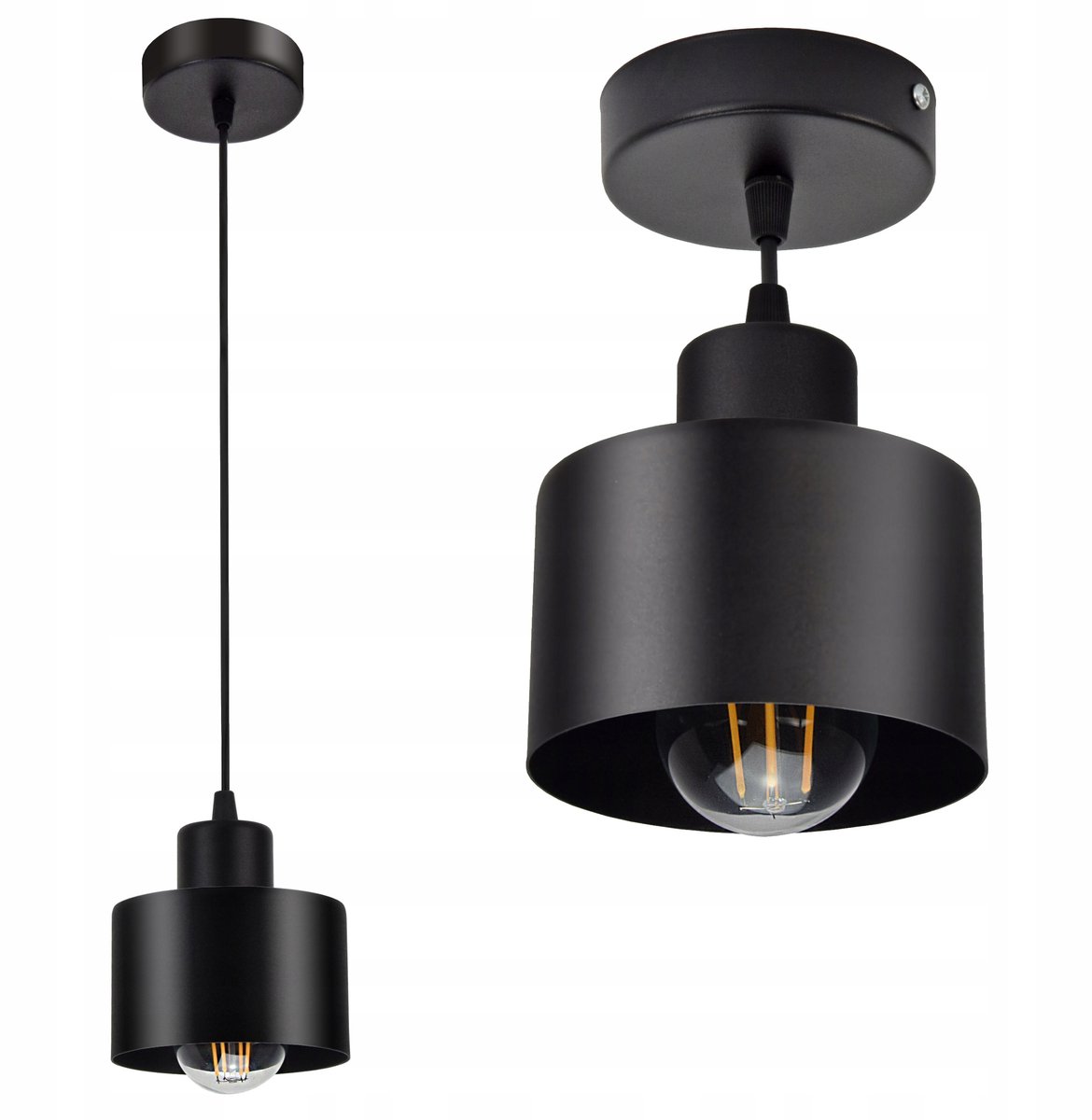 Zwarte Plafond Lamp met Edison LED, Loft Stijl, Verstelbaar