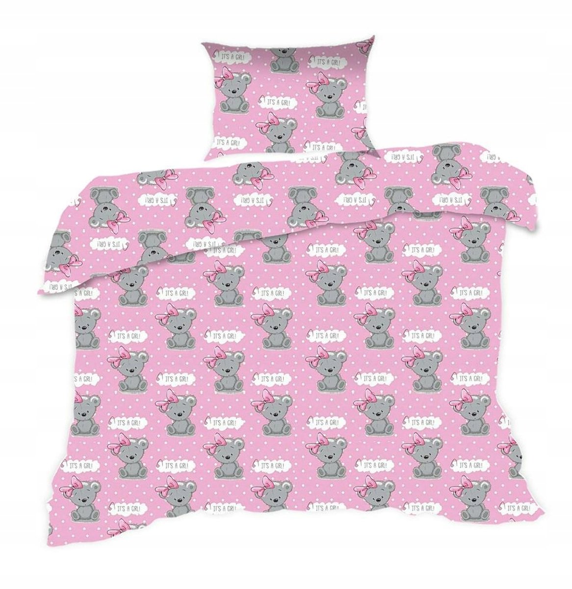 Kinderbeddengoed 90x120 cm met kussensloop 40x60 cm - Roze & Grijs