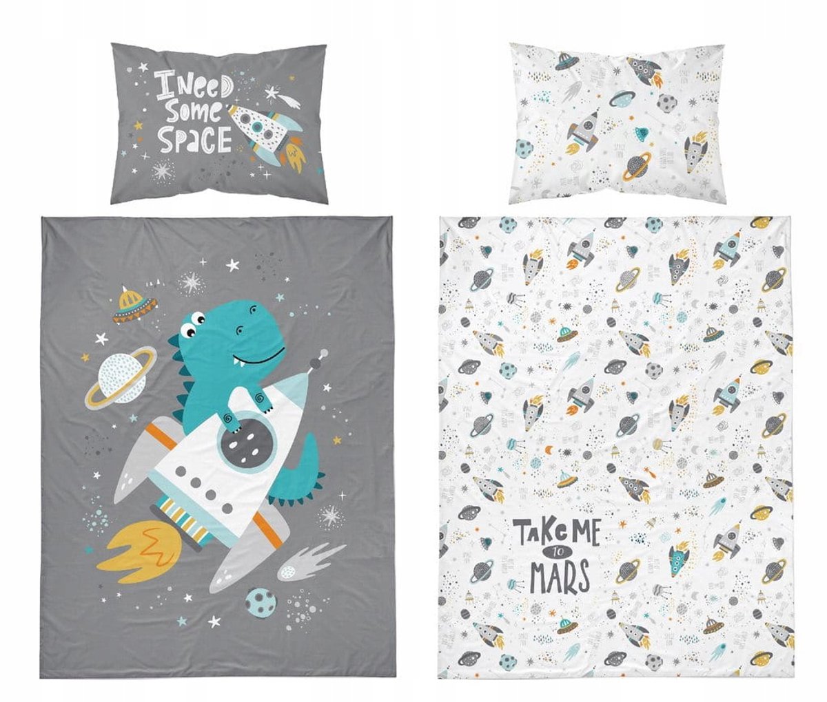 Kinderbeddengoed 90x120 cm - Space Rocket & Dino Thema
