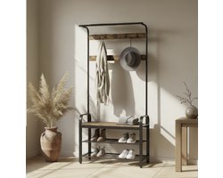 MIRA Home - Kapstok - Staande kapstok - Garderoberek - Schoenenrek - Opbergrek - Vintage - 84x33,7x183