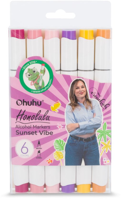 CreaChick X Ohuhu - Honolulu Brush & Chisel - Alcohol markers - 6 Sunset Vibe kleuren