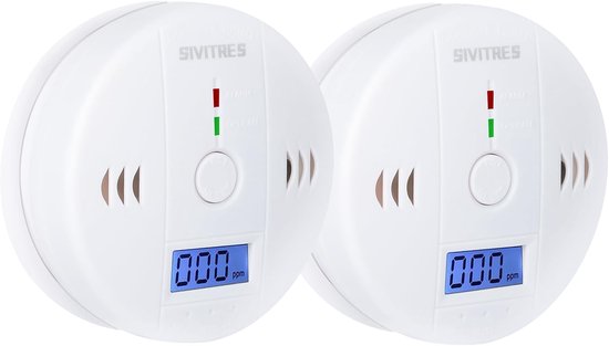Scondaor CO-melder EN 50291-gecertificeerd, koolmonoxidemelder met digitaal display en temperatuur, werkt op batterijen, 10-jarige sensor