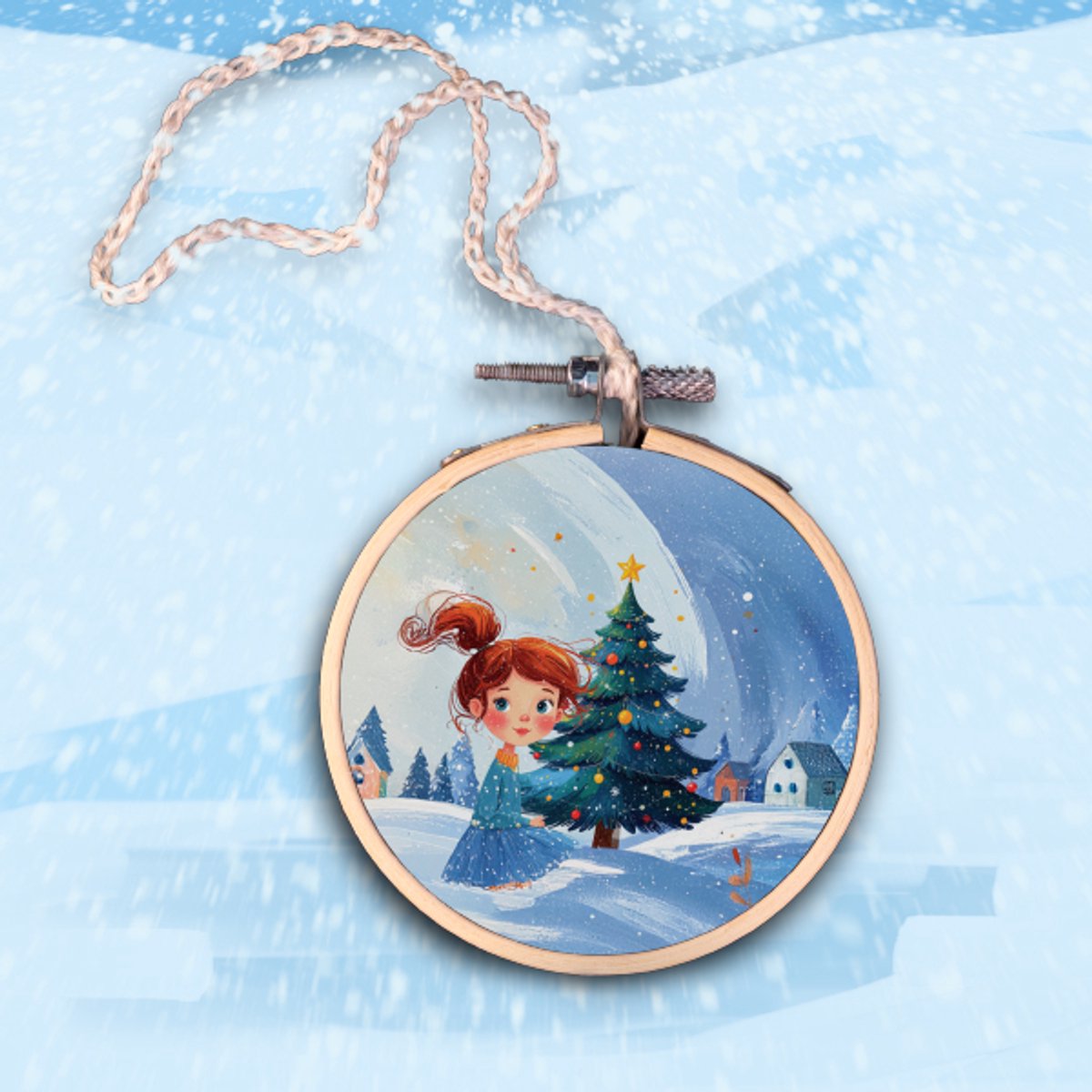 Ideasonthefloor.com - Kersthanger - Meisje Met Kerstboom - ∅ 8cm - Kerstboomhanger - Deurhanger