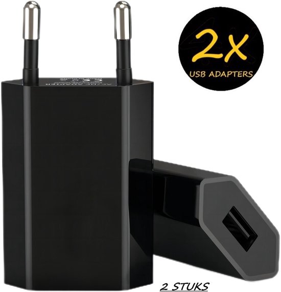 USB adapter - 2 stuks - Oplaad adapter - USB stekker - Reisstekker - Oplaad stekker - Opladen Blokje - USB Lader - Zwart - Oplaadstekker - Wereld Stekker
