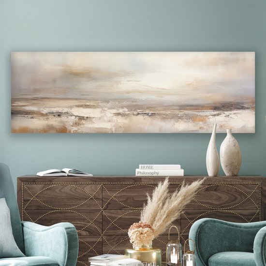 Canvas schilderij 150x50 cm - Wanddecoratie Kunst - Industrieel - Grijs - Bruin - Abstract - Muurdecoratie woonkamer - Slaapkamer decoratie - Kamer accessoires - Schilderijen op canvas