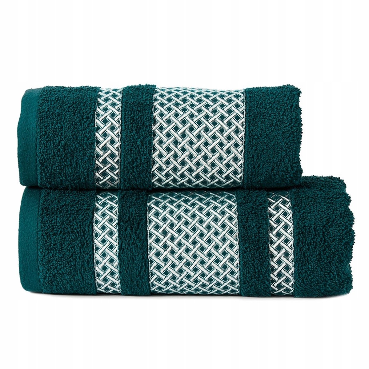 Turquoise katoenen badstof handdoek met zilveren boord 50x90 cm