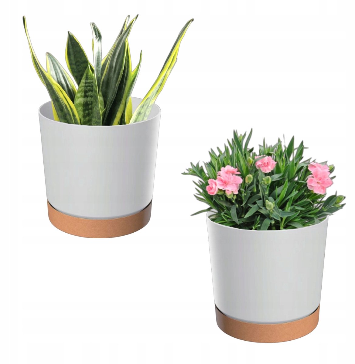 2x Witte Plantenpotten met Schotel 20x20cm - Duurzaam Kunststof