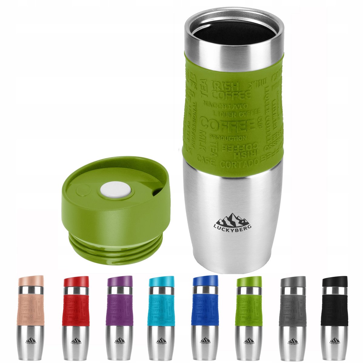 Luckyberg Thermosbeker 480ml - Groen, RVS, 6u Warm, 8u Koud