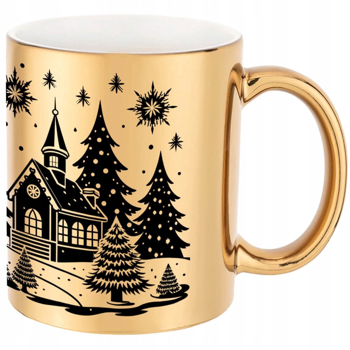 Gouden Kerstmok met Winterlandschap Print - 330ml