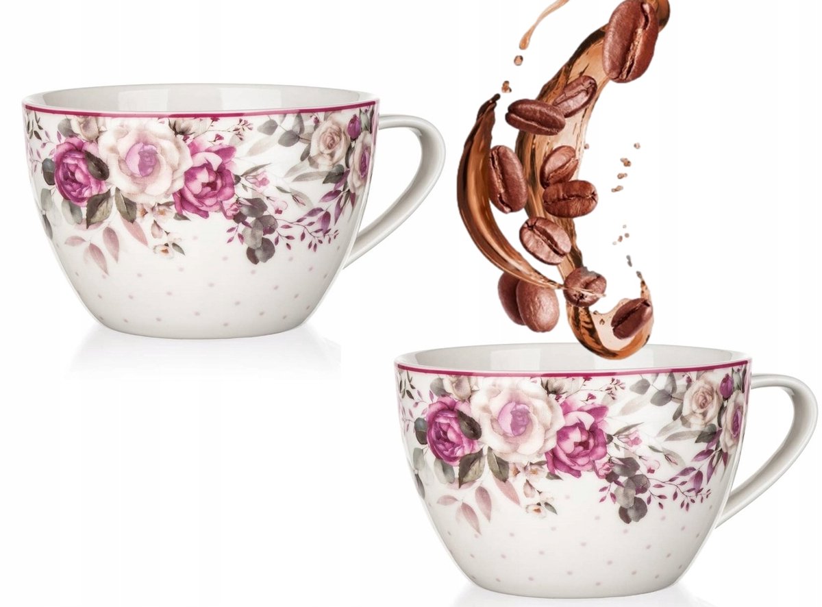 Set van 2 Keramische Mokken 'Roos' 550ml - Grote Mokken voor Koffie & Thee