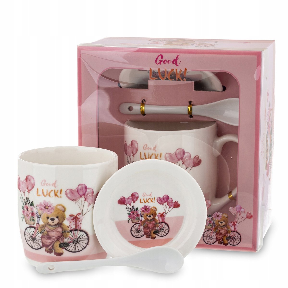 Keramische Mok met Lepel en Schotel, 330ml, Veelkleurig