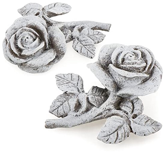 Rose décorative résistante aux intempéries pour tombes - pierre commémorative pour le deuil et la décoration de jardin - pierre fleurie aspect pierre (lot de 2)