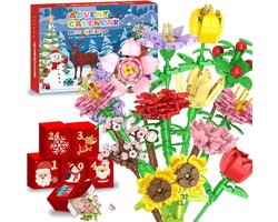 Adventskalender 2025 voor kinderen- volwassenen en tieners- kerstaftelkalender met bloemenboeket Bouwstenen-rituals- kunstmatige wilde bloemenstenen-Ouder-kindinteractie- Verrassing voor het uitpakken van de feestdagen -geschenkdoos（tulp）
