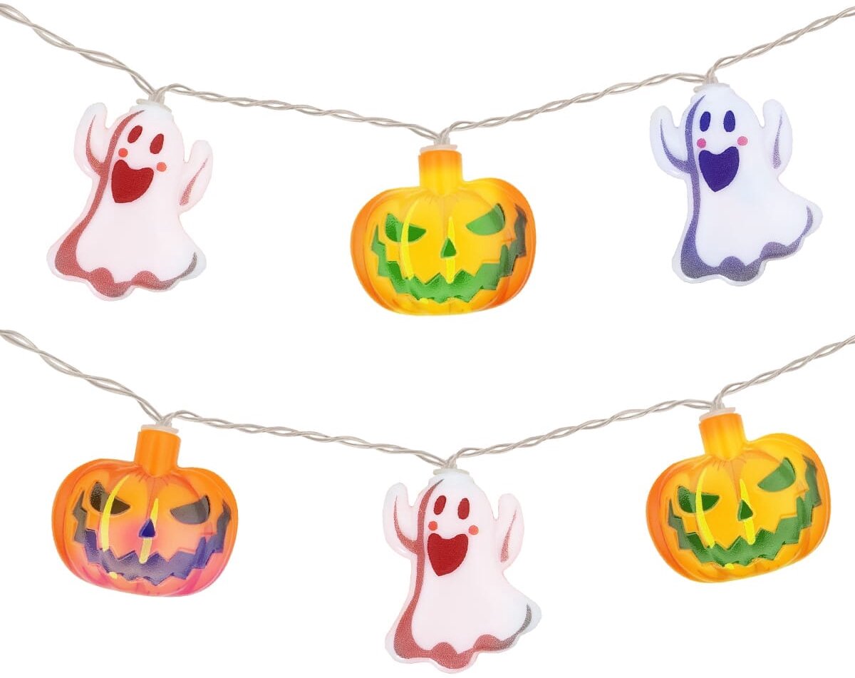 Halloween Lichtsnoer Pompoen met Spookjes Gekleurd - 6 Meter - 40 LED Lampjes - Inclusief Batterijen - Gekleurd Licht