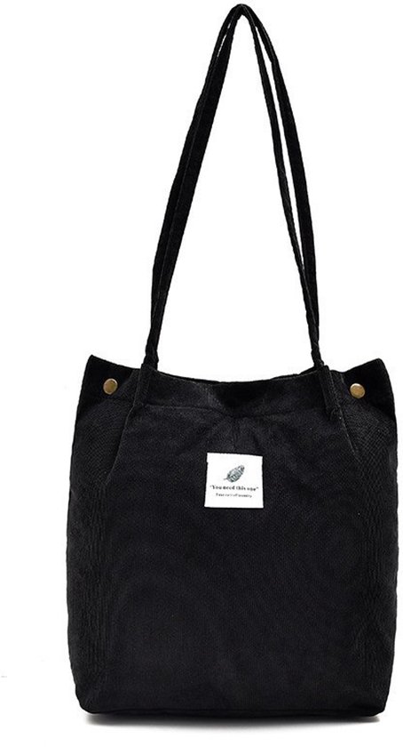 Sac à bandoulière en velours côtelé épais 2 pièces - Sac d'art multifonctionnel - Sac d'hiver personnalisé - Cartable Étudiants - Zwart et Grijs