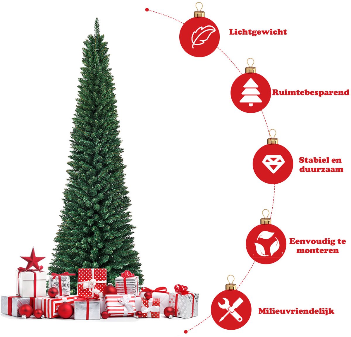 COSTWAY Kunstkerstboom met metalen standaard, kerstboom met PVC-naalden