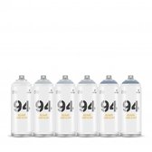 Emballage aérosol MTN94 - 6x Nuances de gris froides - Peinture en aérosol graffiti finition mate et basse pression - 400 ml