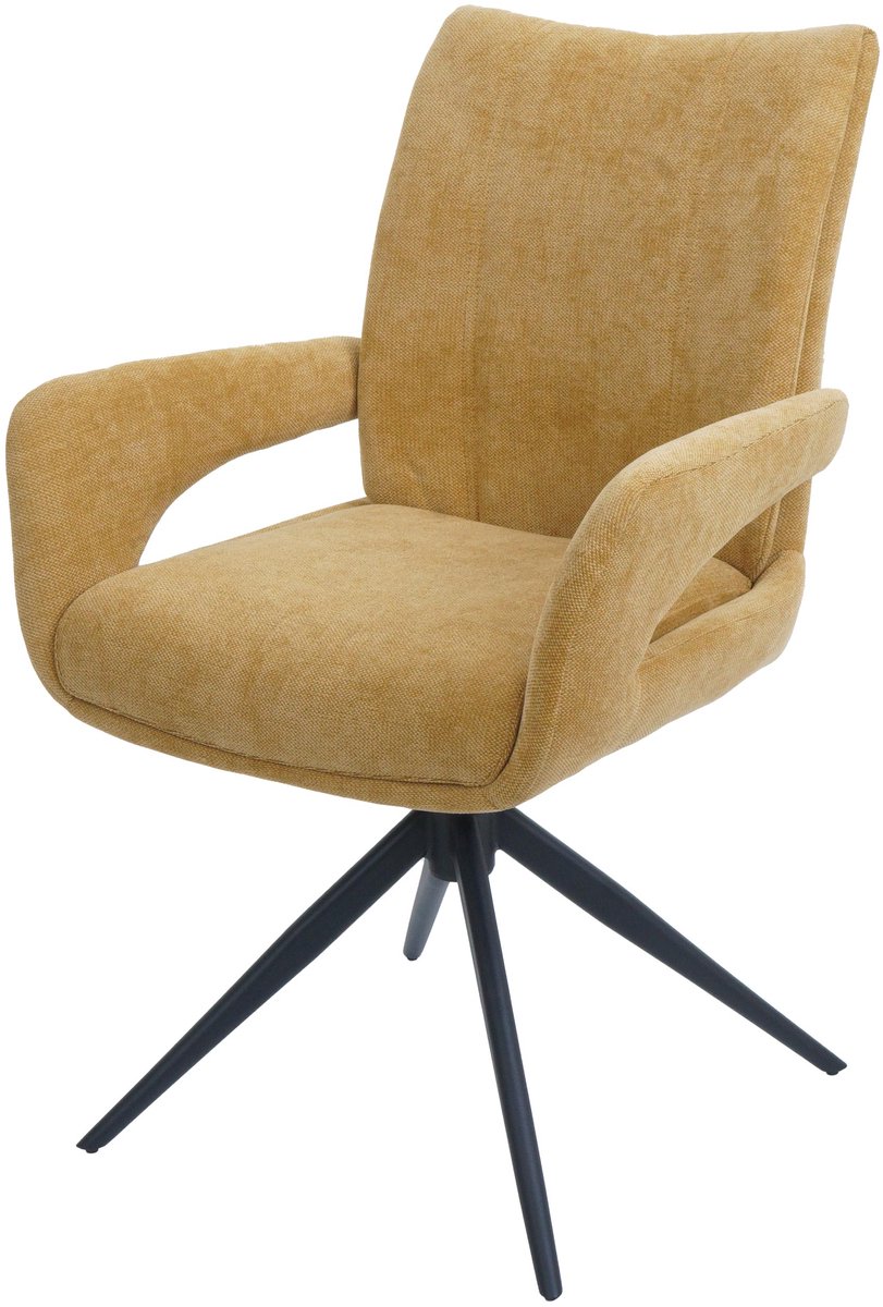 MCW Eetkamerstoel MCW-O78, keukenstoel, draaibaar met automatische terugkeer, stof/textiel chenille (310 g/m²) ~ mosterdgeel