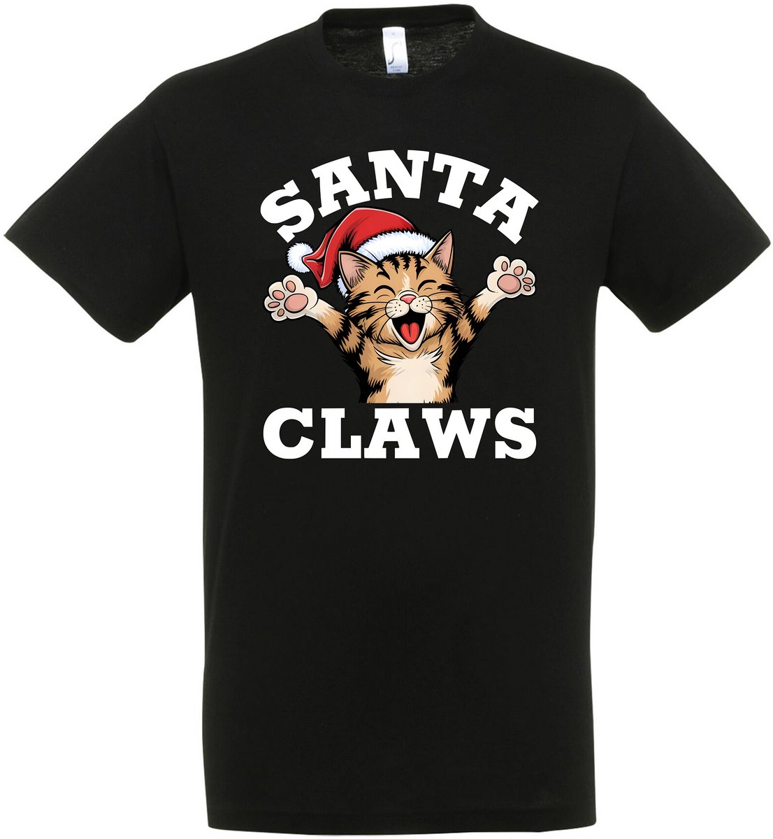 Santa Claws T-shirt - Unisex - Kerst - Christmas - Katten - Feestdagen - Kerst T-shirt - Grappig T-shirt - Kerstman - Foute kerst - Maat S