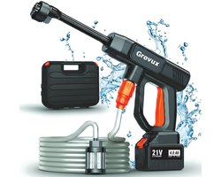 Grovux Draadloze Hogedrukreiniger - Auto Was Set - Terrasreinigers Groenaanslag - Hogedrukspuit - Incl. 48V 15000 mAh Accu - Zwart