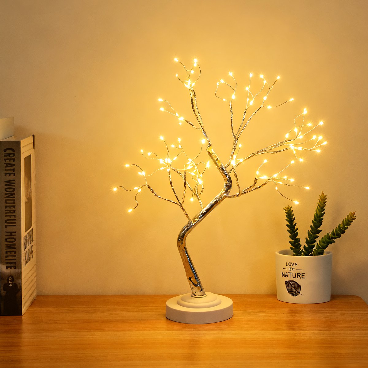 Sfeervolle kersttakken met warm wit licht, ideaal voor woonkamer of slaapkamer. USB & batterijvoeding.