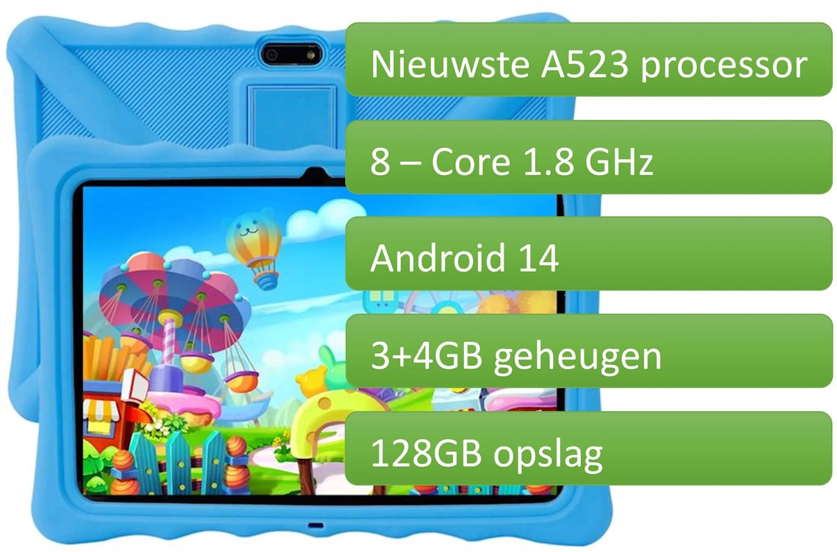 Veidoo Kindertablet 10 inch PRO (8-core) versie Android Tablet voor Kinderen (3GB+4GB) RAM + 128GB ROM
