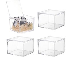 Allecto plus - 4-delige transparante acryl opbergdozen 8x8x6cm met deksels voor snoep, sieraden en ambachtelijke decoratie - Mini display box voor bruiloft en feest evenementen.