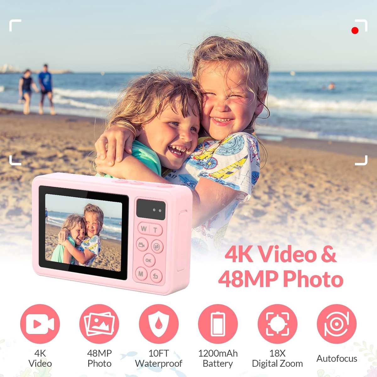 Onderwatercamera 10FT waterdichte camera snorkelen, compacte drijvende digitale camera voor kinderen, tieners, volwassenen, surfen, zwemmen en kajakken, roze thumbnail 3