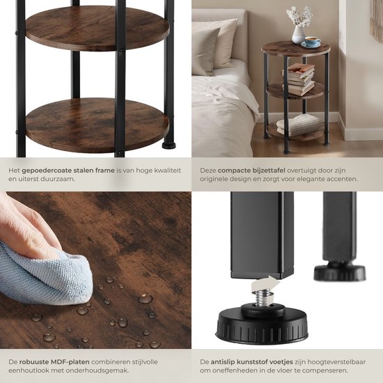 tectake Bijzettafel Sunderland, Industrieel Licht Hout, Eiken Sonoma