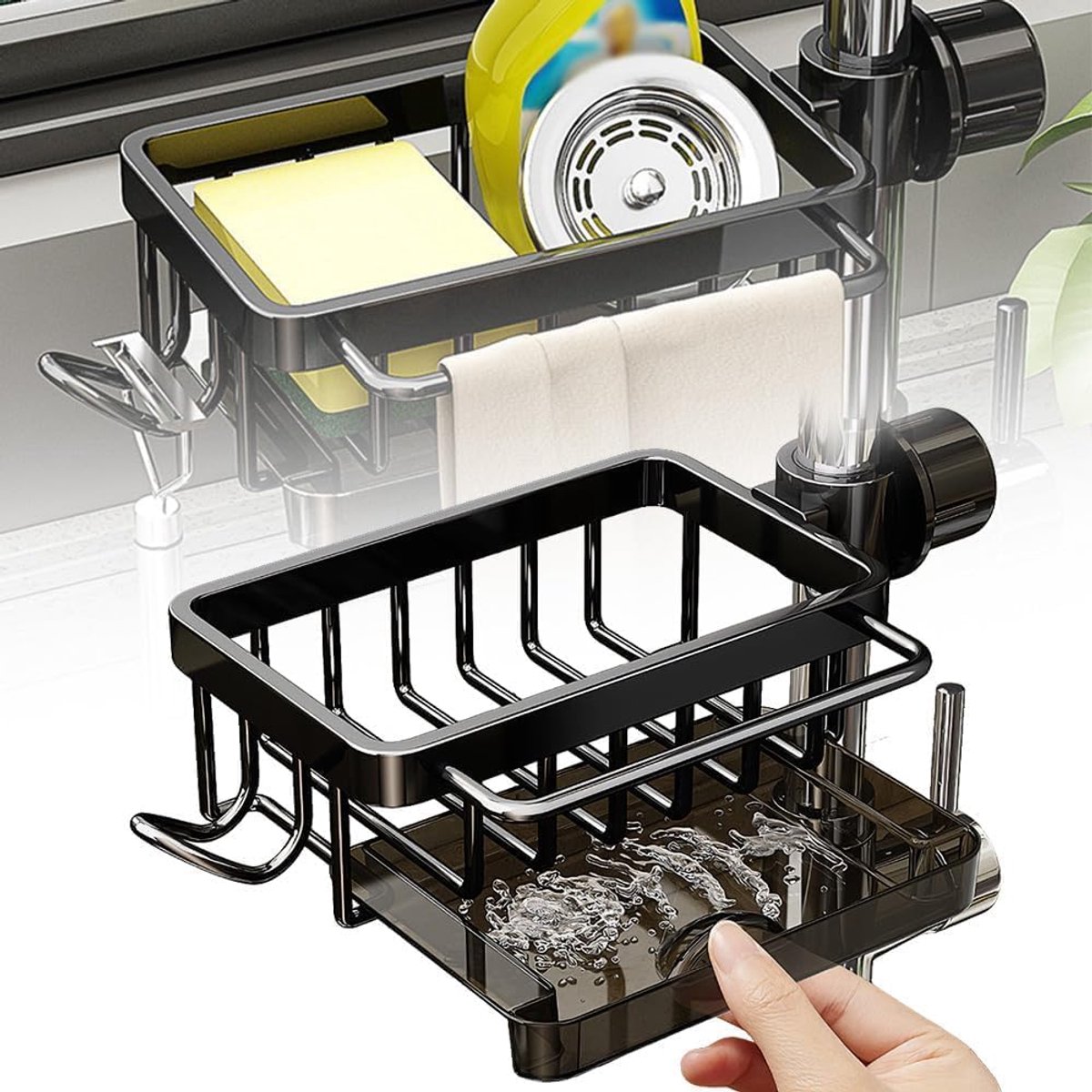 Ibenzoa® Handige en ruimtebesparende gootsteenorganizer met ophanghaak en lekbak