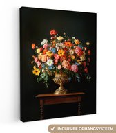 Peinture sur toile 90x120 cm - Décoration murale Or - Fleurs - Couleurs - Vase - Décoration murale murale salon - Décoration chambre - Accessoires de chambre - Peintures sur toile