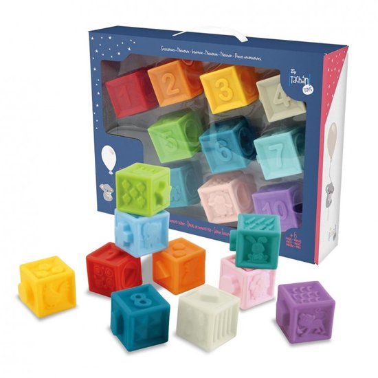 Blocs colorés pour Bébé - 12 pièces - Tachan - Caoutchouc - Durable et sûr - Doux