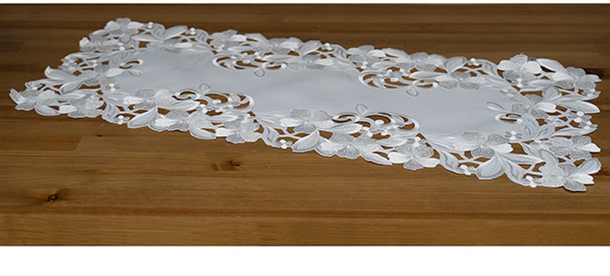 Tafelloper - Champagne kleur - geborduurde bloemen - 40 x 85 cm