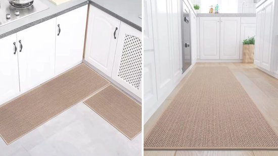ANRO Tapijtloper, keukenloper, voor in de gang, loper, keuken, antislip, aanpasbaar, zacht, velours, beige, 140 x 80 cm