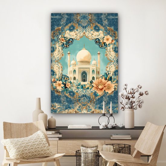 Tableau sur toile 80x120 cm - Décoration murale exclusive Taj Mahal - Ramadan - Fleurs - Islamique - Décoration murale salon - Décoration chambre - Accessoires de chambre - Peintures sur toile