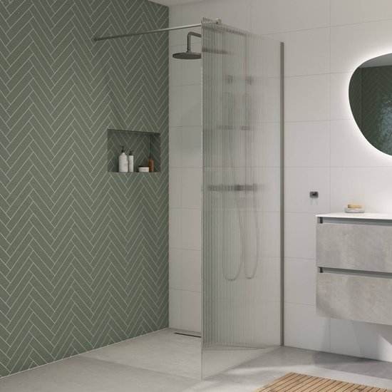 Douche à l'italienne Saqu Modulo avec douchette. anticalcaire 100x210cm verre nervuré gris brossé