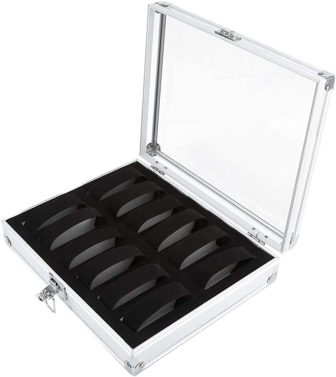 Allecto plus - Aluminium Horloge Opbergtas in Zilverkleur voor Thuisgebruik - Klok Organisatie - Decoratie - 12 Slots