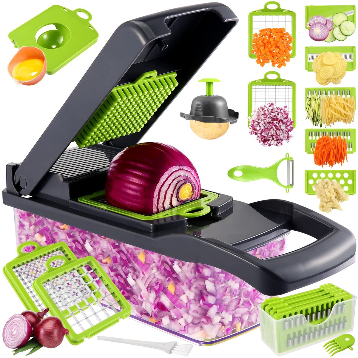 Stunq® 14-in-1 Multifunctionele Groentesnijder met Verwisselbare Messen voor Keuken