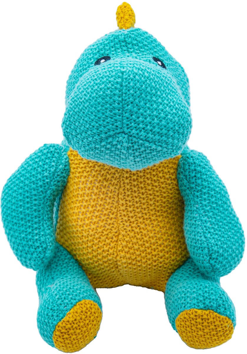 Cute since 1999 - Dinosauruspark - Dinosaurus speelgoed - Aquagroene zitten dino - Katoen Knuffel - 20 cm