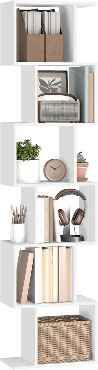VASAGLE - Boekenkast - 6-laags kast - hoogte 191 cm - vrijstaande - voor woonkamer, slaapkamer, kantoor - wit
